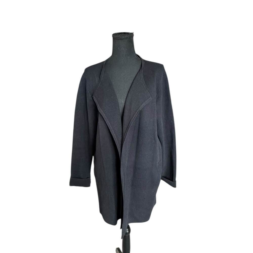 J.Crew Black Waterfall Open Front Cardigan Blazer L Minimalist Capsule T10
